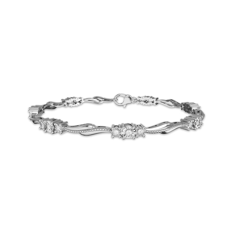 Main Image 1 of Diamond Wave Link Bracelet 1/10 ct tw Sterling Silver 7.25"