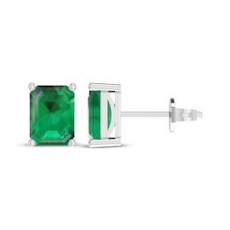 Octagon-Cut Lab-Created Emerald Solitaire Stud Earrings Sterling Silver