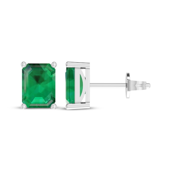 Octagon-Cut Lab-Created Emerald Solitaire Stud Earrings Sterling Silver