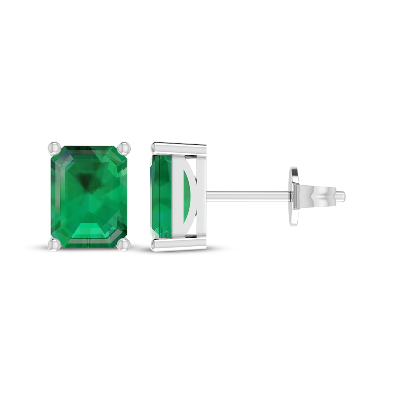 Main Image 1 of Octagon-Cut Lab-Created Emerald Solitaire Stud Earrings Sterling Silver