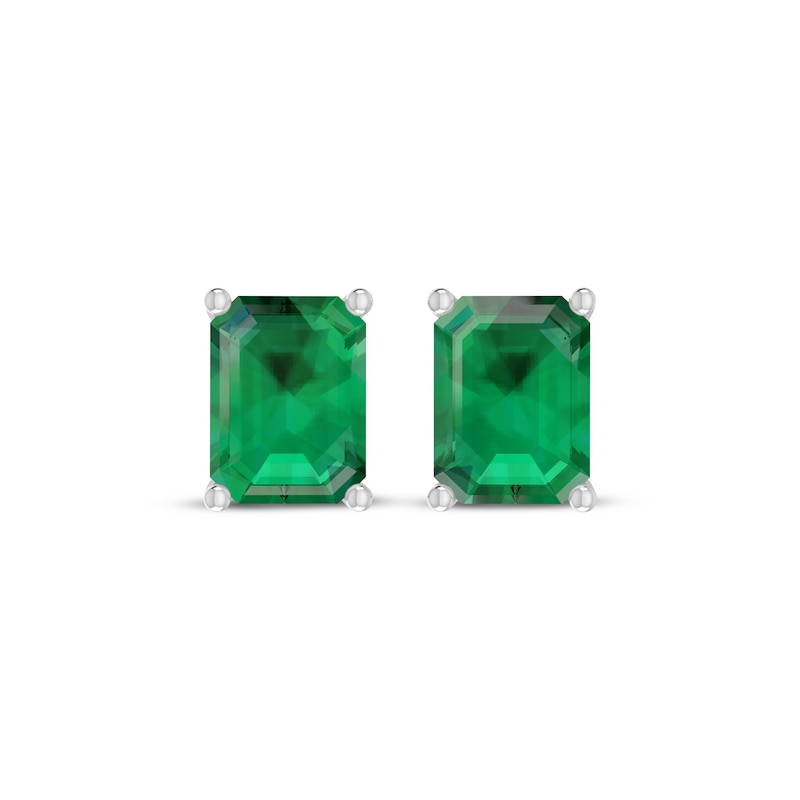 Main Image 2 of Octagon-Cut Lab-Created Emerald Solitaire Stud Earrings Sterling Silver