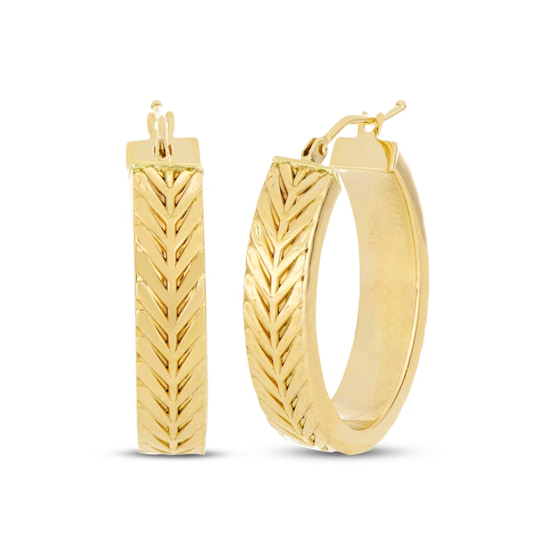 Main Image 1 of Textured Hoop Earrings Hollow 10K Yellow Gold