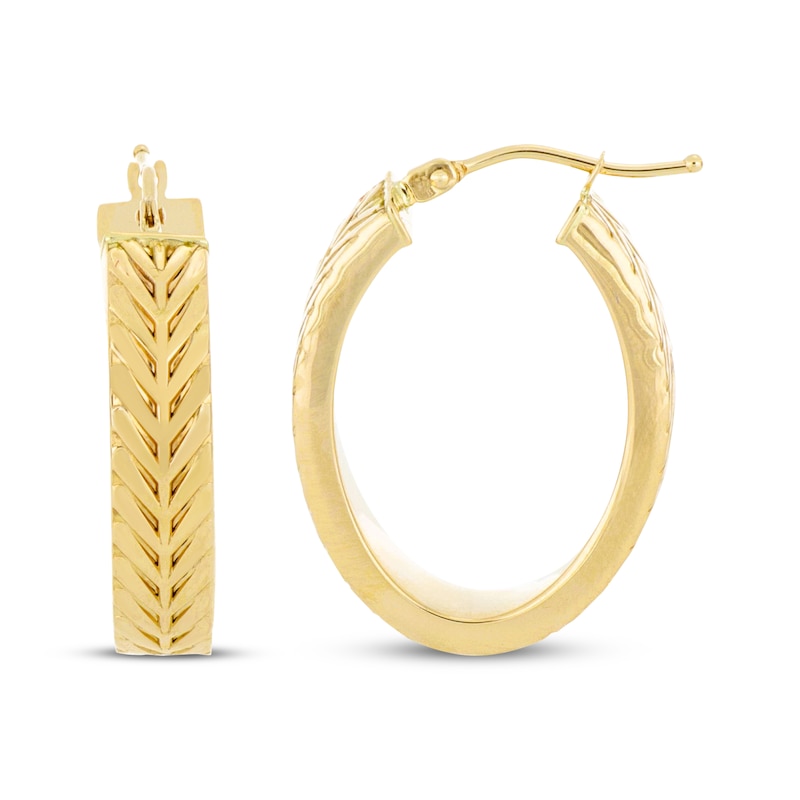 Main Image 3 of Textured Hoop Earrings Hollow 10K Yellow Gold