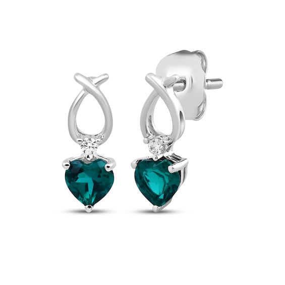 Heart-Shaped Lab-Created Emerald & Lab-Grown Diamond Accent Drop Earrings Sterling Silver