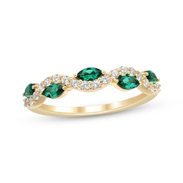 Now + Forever Marquise-Cut Emerald & Diamond Anniversary Ring 1/4 ct tw 10K Yellow Gold
