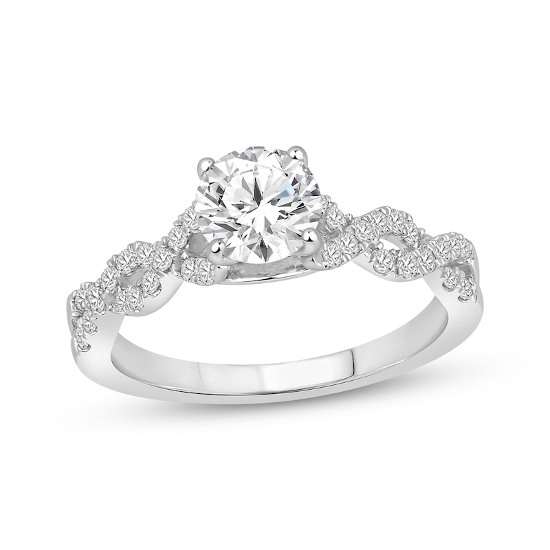 Main Image 1 of Round-Cut Diamond Twist Shank Engagement Ring 1-1/4 ct tw 14K White Gold
