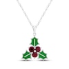 Thumbnail Image 1 of Lab-Created Ruby Green Enamel Holly Necklace Sterling Silver 18"