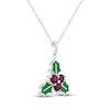 Thumbnail Image 2 of Lab-Created Ruby Green Enamel Holly Necklace Sterling Silver 18"
