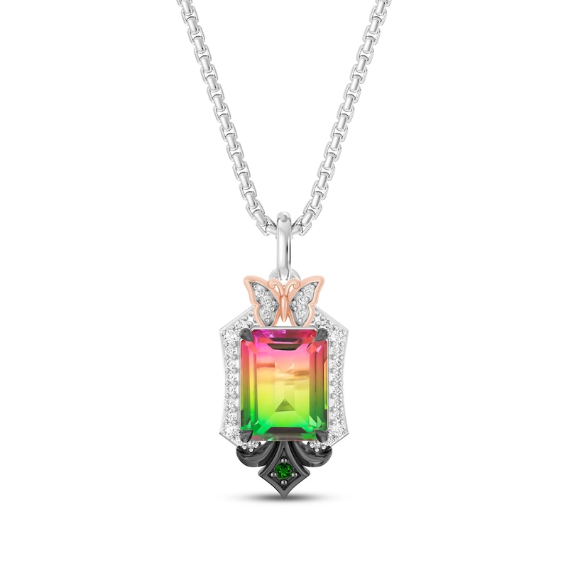 Main Image 1 of Wicked Octagon-Cut Watermelon Quartz, Green Tourmaline & Lab-Grown Diamond Necklace 1/8 ct tw Sterling Silver & 18K Rose Gold Vermeil Plating 18"