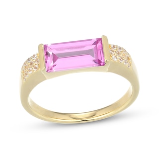STUDIO BY KAY Baguette-Cut Pink Lab-Created Sapphire & White Lab-Created Sapphire Ring 24K Yellow Gold Vermeil Sterling Silver