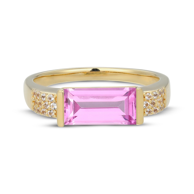Main Image 3 of STUDIO BY KAY Baguette-Cut Pink Lab-Created Sapphire & White Lab-Created Sapphire Ring 24K Yellow Gold Vermeil Sterling Silver