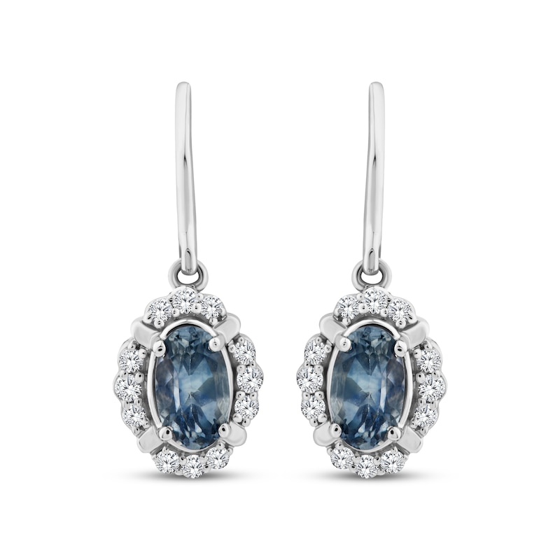 Main Image 2 of American Blue Sapphire & Diamond Halo Dangle Earrings 1/10 ct tw Sterling Silver