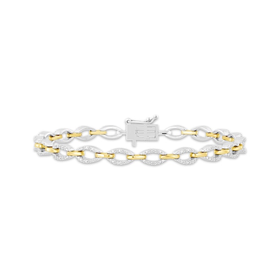 Linked Always Diamond Oval Chain Link Bracelet 1/6 ct tw Sterling Silver & 10K Yellow Gold 7"