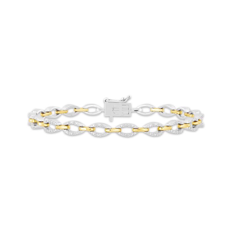 Main Image 1 of Linked Always Diamond Oval Chain Link Bracelet 1/6 ct tw Sterling Silver & 10K Yellow Gold 7"