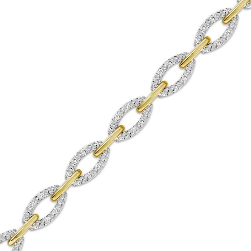 Main Image 2 of Linked Always Diamond Oval Chain Link Bracelet 1/6 ct tw Sterling Silver & 10K Yellow Gold 7"