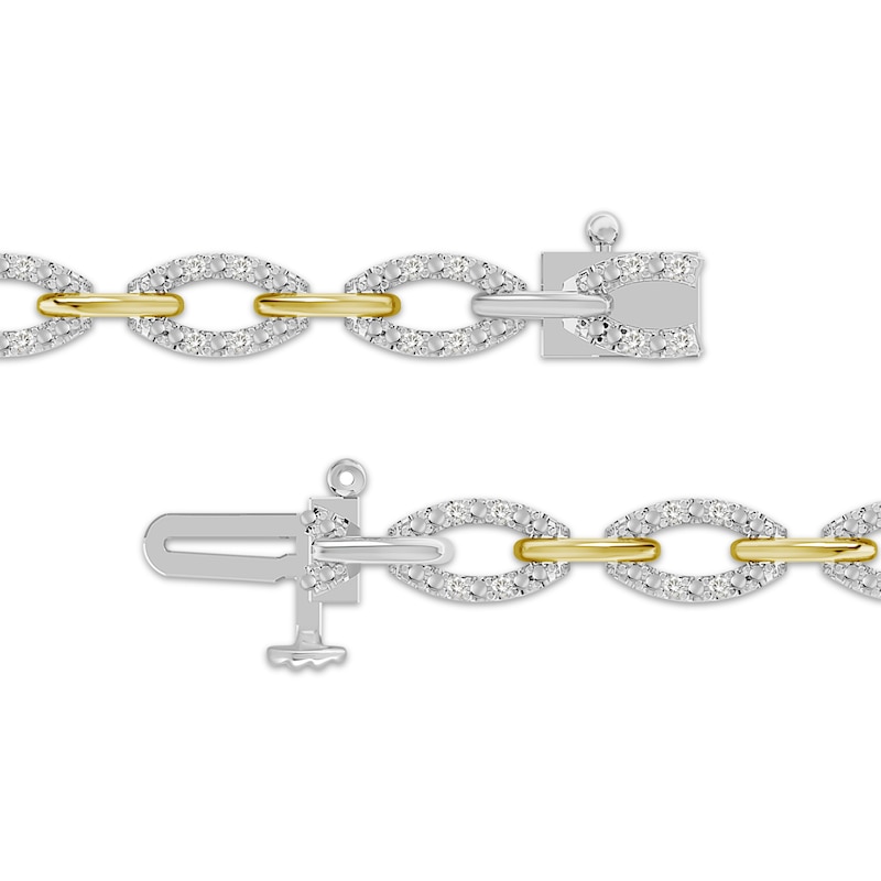 Main Image 3 of Linked Always Diamond Oval Chain Link Bracelet 1/6 ct tw Sterling Silver & 10K Yellow Gold 7"