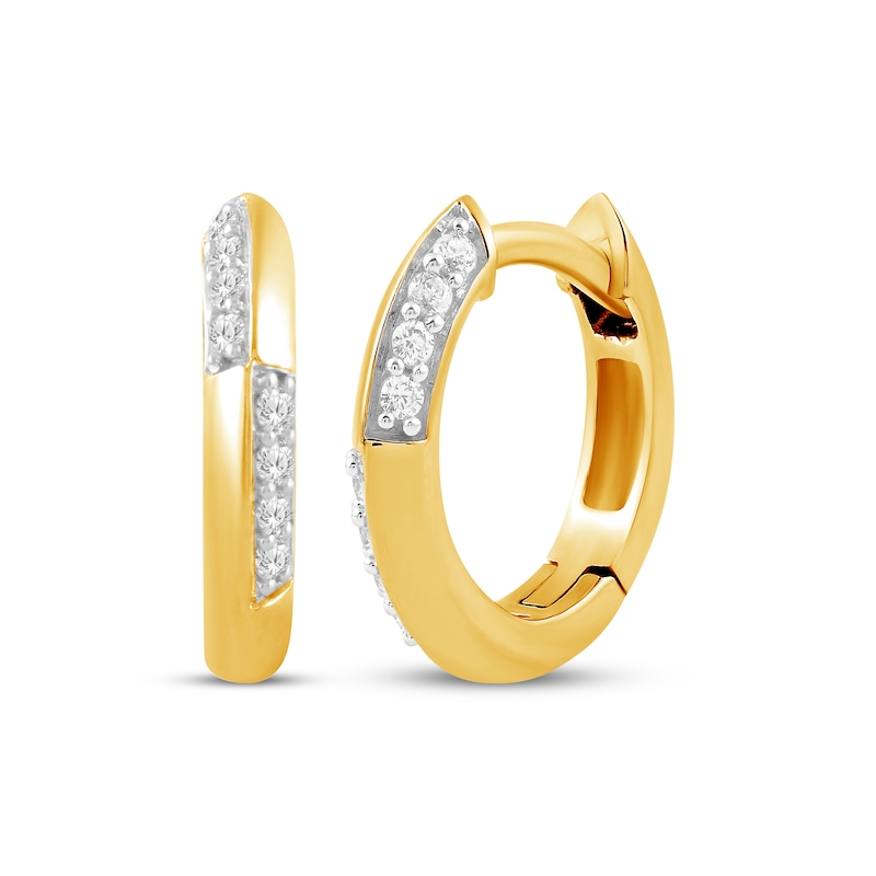 Main Image 1 of KAY Lab-Grown Diamonds Alternating Huggie Hoop Earrings 1/10 ct tw 14K Yellow Gold-Plated Sterling Silver