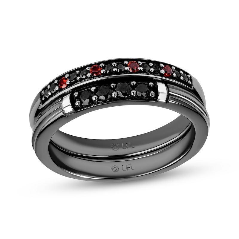 Main Image 1 of Star Wars Darth Vader Black Onyx, Garnet & Black Diamond Ring Set 1/10 ct tw Black Rhodium-Plated Sterling Silver