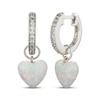 Thumbnail Image 1 of Heart-Shaped Lab-Created Opal & White Lab-Created Sapphire Huggie Drop Earrings Sterling Silver