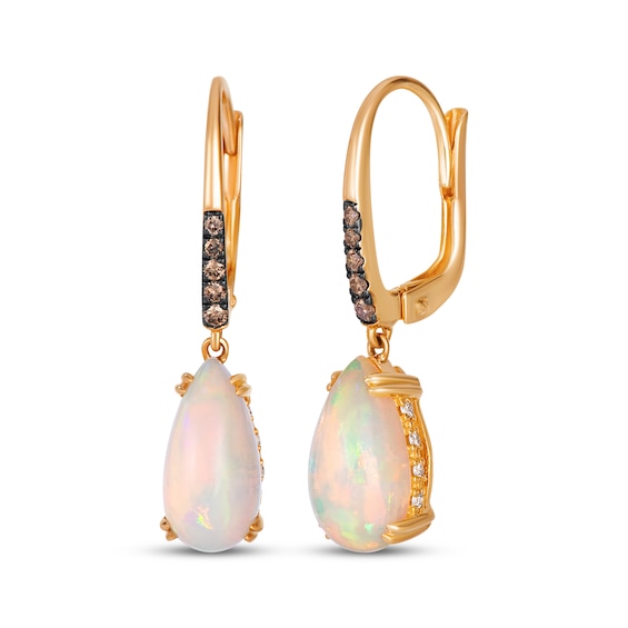 Le Vian Pear-Shaped Natural Opal Hidden Halo Drop Earrings 1/5 ct tw Diamonds 14K Strawberry Gold
