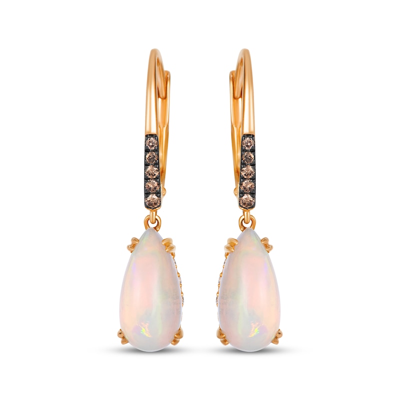 Main Image 2 of Le Vian Pear-Shaped Natural Opal Hidden Halo Drop Earrings 1/5 ct tw Diamonds 14K Strawberry Gold