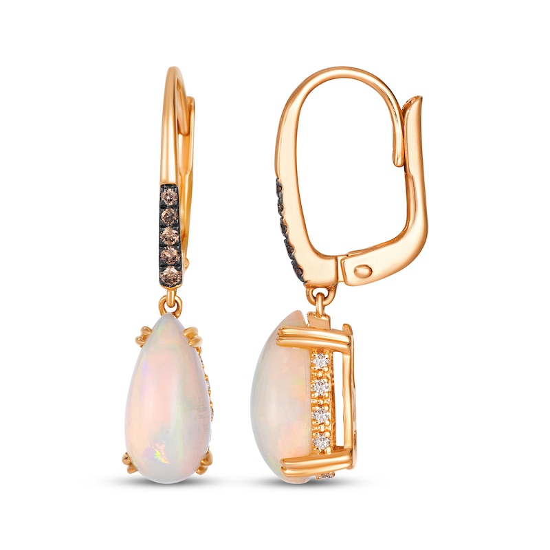 Main Image 3 of Le Vian Pear-Shaped Natural Opal Hidden Halo Drop Earrings 1/5 ct tw Diamonds 14K Strawberry Gold