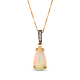 Le Vian Pear-Shaped Natural Opal Hidden Halo Necklace 1/10 ct tw Diamonds 14K Strawberry Gold 19"