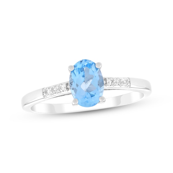 Oval-Cut Swiss Blue Topaz & White Lab-Created Sapphire Ring Sterling Silver