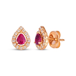 Le Vian Pear-Shaped Ruby Halo Stud Earrings 1/6 ct tw Diamonds 14K Strawberry Gold