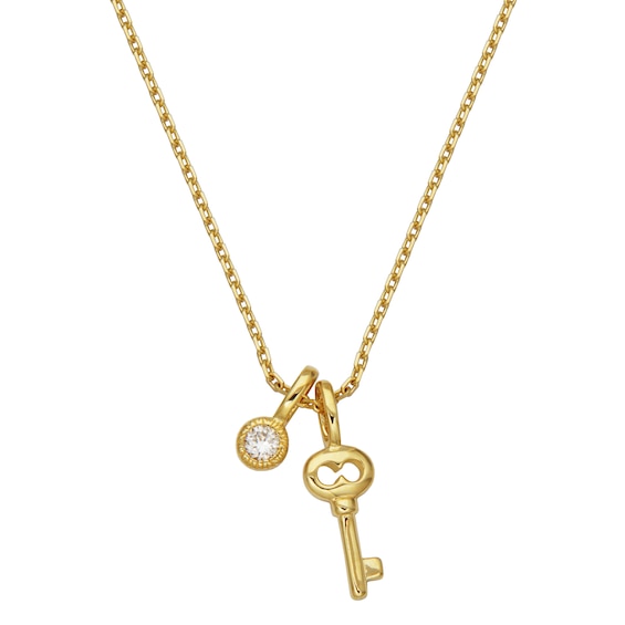 Rocksbox The Amara Lab-Grown Diamond Charm & Key Necklace 1/15 ct tw 24K Yellow Gold Vermeil Sterling Silver 19"