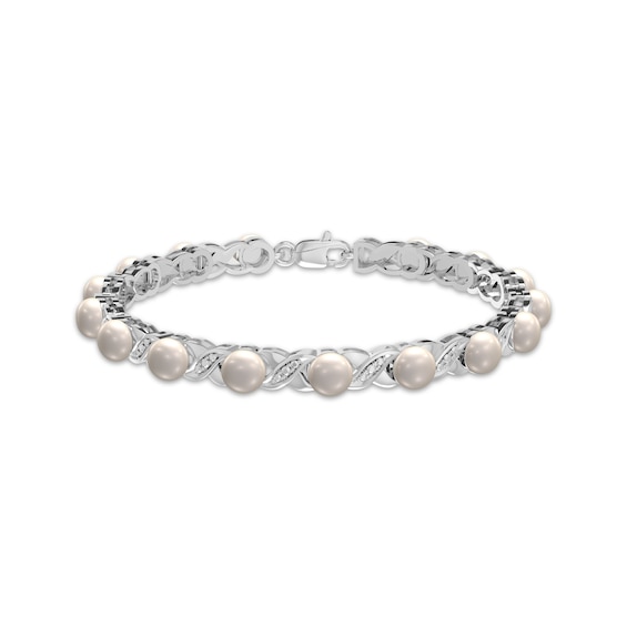 Cultured Pearl & Diamond Accent XO Bracelet Sterling Silver 7.25"