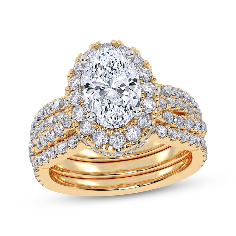 Main Image 1 of Now + Forever Certified Lab-Grown Diamonds Oval-Cut Halo Bridal Set 3 ct tw 14K Yellow Gold