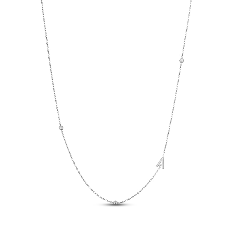 Main Image 1 of Rocksbox The Sideways Initial Lab-Grown Diamond "A" Necklace 1/10 ct tw Sterling Silver 19"