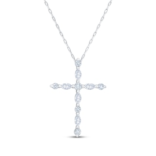 Neil Lane Artistry Marquise & Round-Cut Certified Lab-Grown Diamond Cross Necklace 1/2 ct tw 14K White Gold 18"
