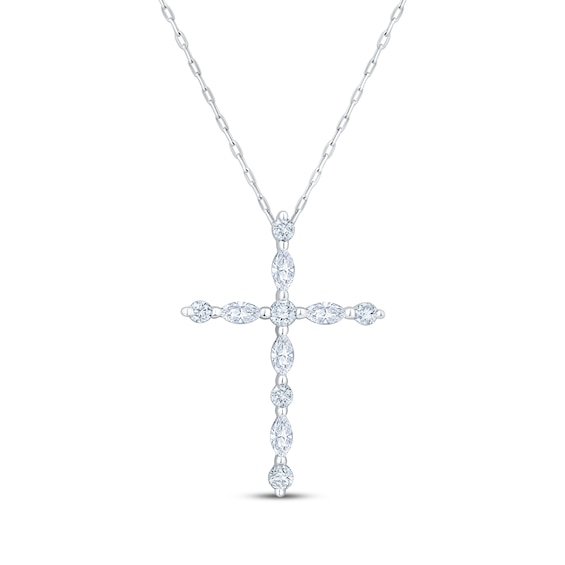 Neil Lane Artistry Marquise & Round-Cut Certified Lab-Grown Diamond Cross Necklace 1/2 ct tw 14K White Gold 18"