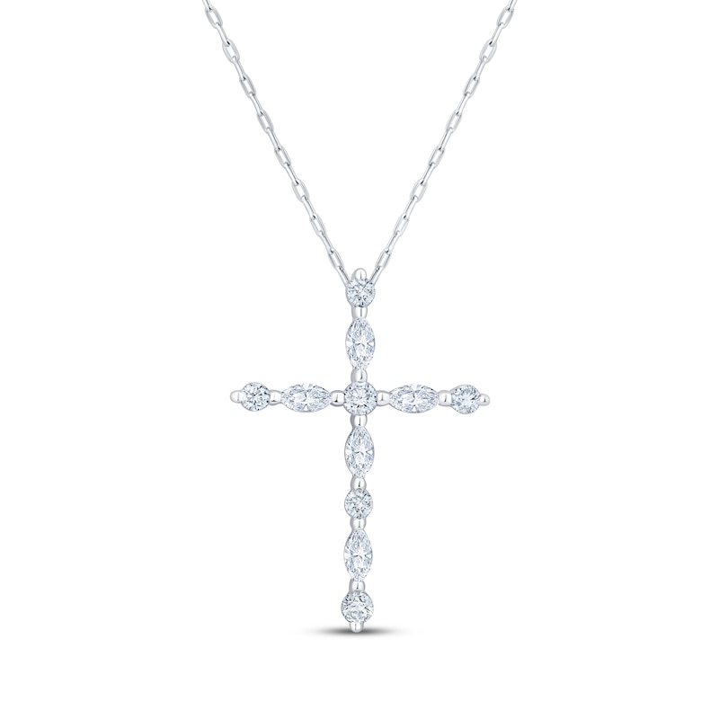 Main Image 1 of Neil Lane Artistry Marquise & Round-Cut Certified Lab-Grown Diamond Cross Necklace 1/2 ct tw 14K White Gold 18"