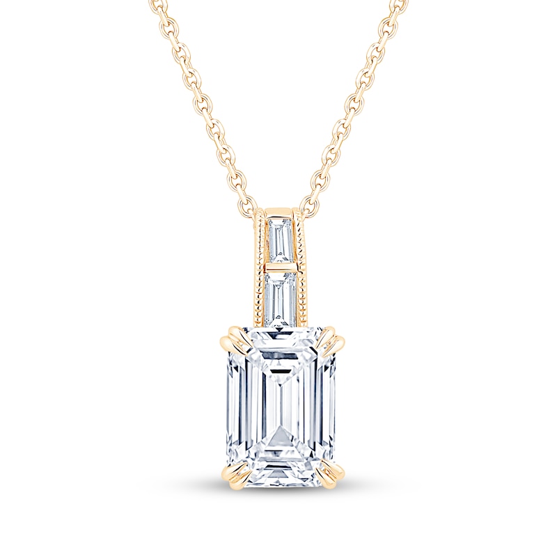 Main Image 1 of Neil Lane Artistry Emerald & Baguette-Cut Certified Lab-Grown Diamond Necklace 2 ct tw 14K Yellow Gold 18"