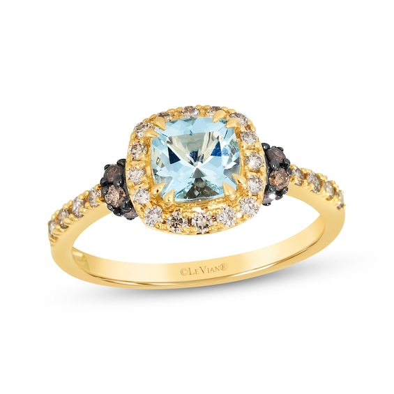 Le Vian Cushion-Cut Natural Aquamarine Halo Ring 3/8 ct tw Diamonds 14K Honey Gold