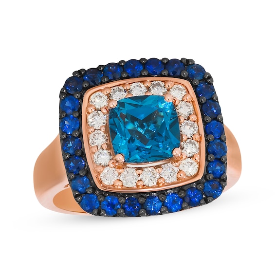 Le Vian Cushion-Cut Natural London Blue Topaz & Blue Sapphire Ring 3/8 ct tw Diamonds 14K Strawberry Gold