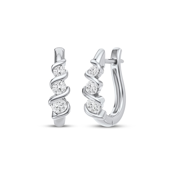 KAY Lab-Grown Diamonds Three-Stone Hoop Earrings 1 ct tw 10K White Gold