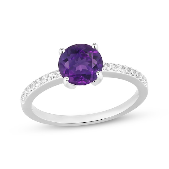 Natural Amethyst & White Lab-Created Sapphire Ring Sterling Silver