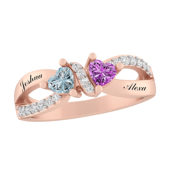 Heart Birthstone Infinity Couple's Ring (2 Stones and Lines)