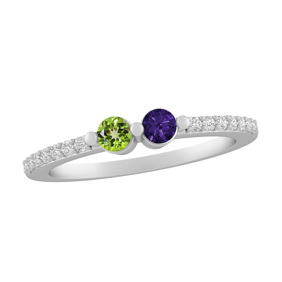 East West Round Birthstone Couple's Ring (2 Stones)