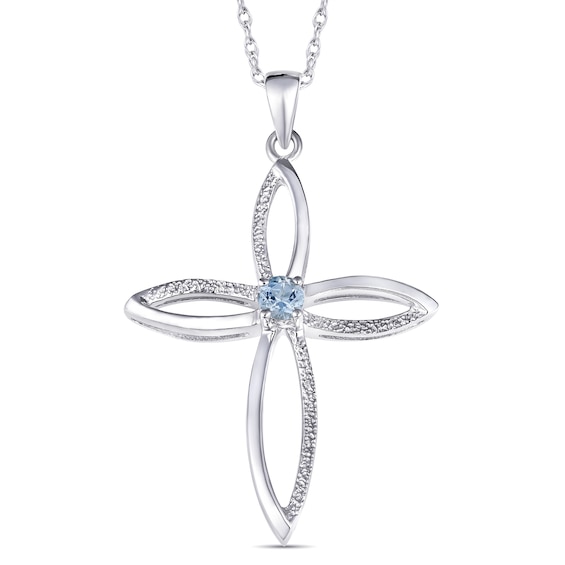 Birthstone High Polish Cross Necklace (1 Stone)