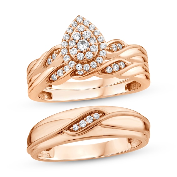 Now + Forever His & Hers Multi-Diamond Three-Piece Bridal Set 1/3 ct tw 10K Rose Gold
