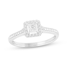Princess-Cut Diamond Halo Promise Ring 1/6 ct tw 10K White Gold