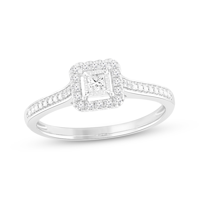 Main Image 1 of Princess-Cut Diamond Halo Promise Ring 1/6 ct tw 10K White Gold