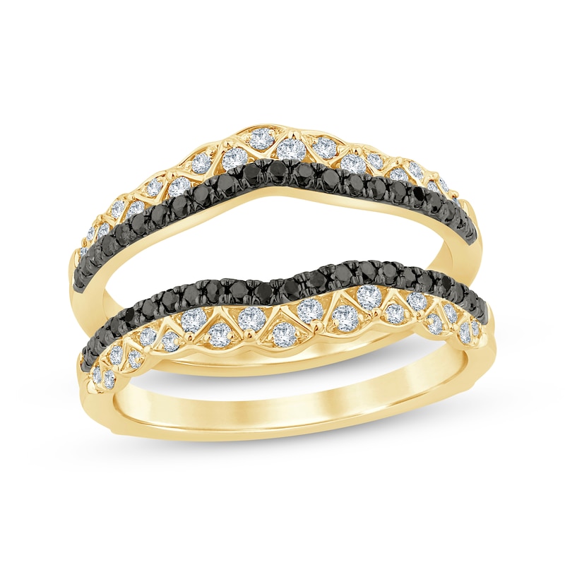 Main Image 1 of Now + Forever Black & White Diamond Patterned Enhancer Ring 5/8 ct tw 14K Yellow Gold