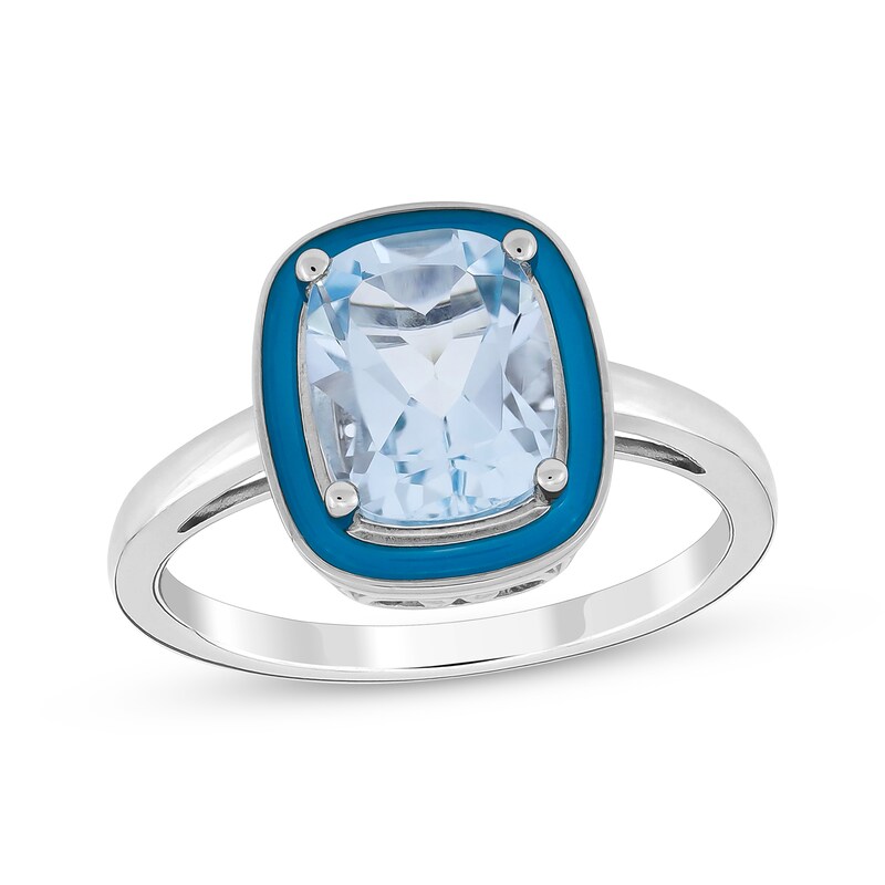 Main Image 1 of Cushion-Cut Sky Blue Topaz & Enamel Ring Sterling Silver