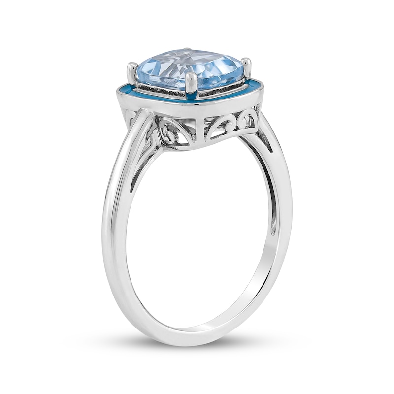 Main Image 2 of Cushion-Cut Sky Blue Topaz & Enamel Ring Sterling Silver